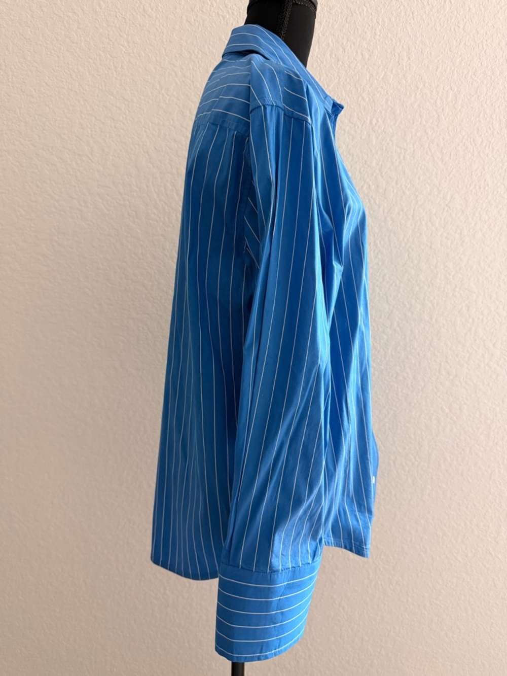 Sandro Striped Cotton Shirt | Rhinestone Heart Cutout Shoulder Designer Blouse - Picture 7 of 8
